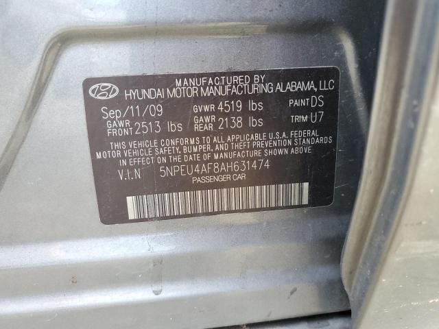 5NPEU4AF8AH631474 - 2010 HYUNDAI SONATA SE GRAY photo 12