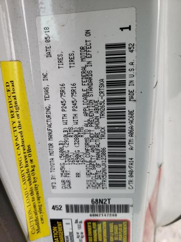 5TFRX5GNXJX123086 - 2018 TOYOTA TACOMA ACCESS CAB თეთრი ფოტო 13