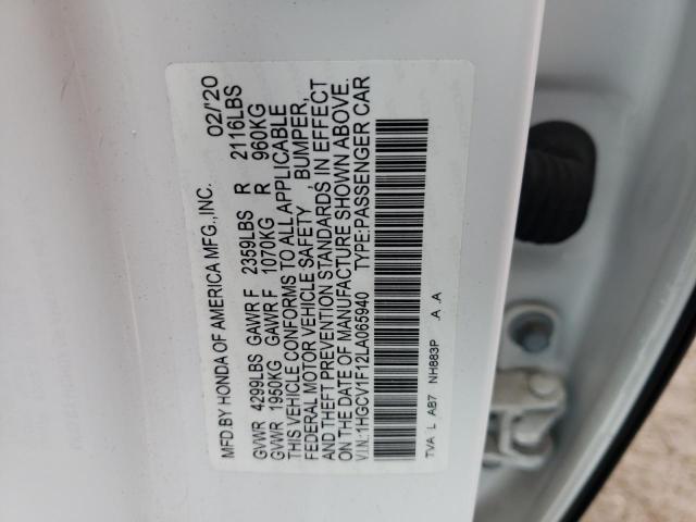 1HGCV1F12LA065940 - 2020 HONDA ACCORD LX WHITE photo 12