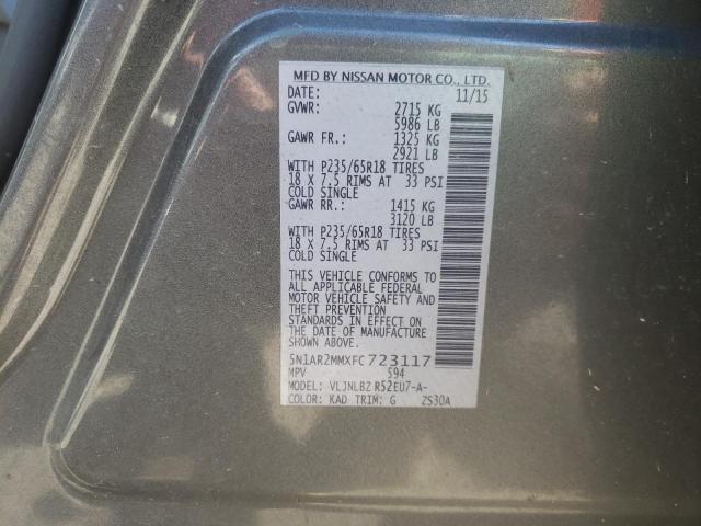 5N1AR2MMXFC723117 - 2015 NISSAN PATHFINDER S GRAY photo 13