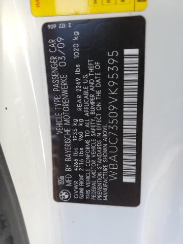 WBAUC73509VK95395 - 2009 BMW 135 I WHITE photo 12