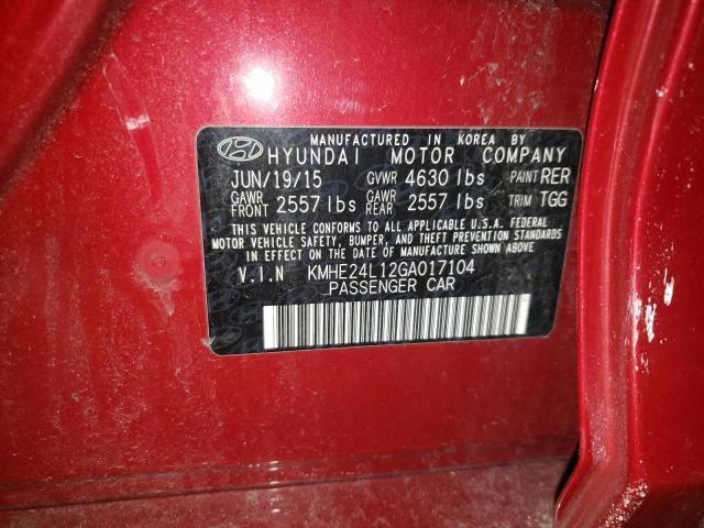 KMHE24L12GA017104 - 2016 HYUNDAI SONATA HYBRID RED photo 12