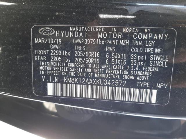 KM8K12AAXKU342572 - 2019 HYUNDAI KONA SE BLACK photo 13