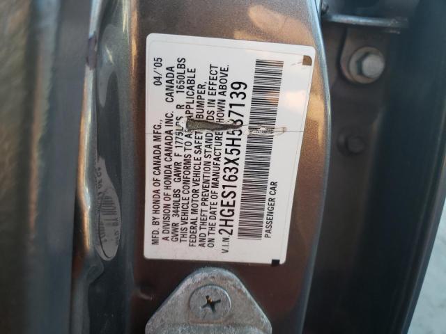 2HGES163X5H587139 - 2005 HONDA CIVIC DX VP Boz foto 12