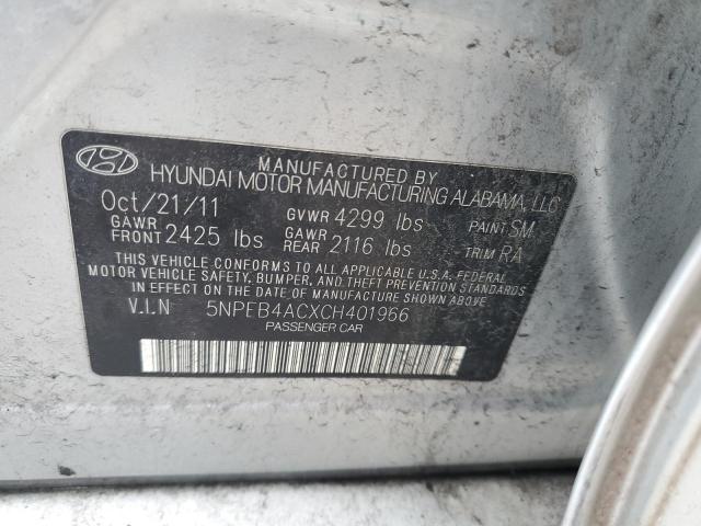 5NPEB4ACXCH401966 - 2012 HYUNDAI SONATA GLS SILVER photo 12