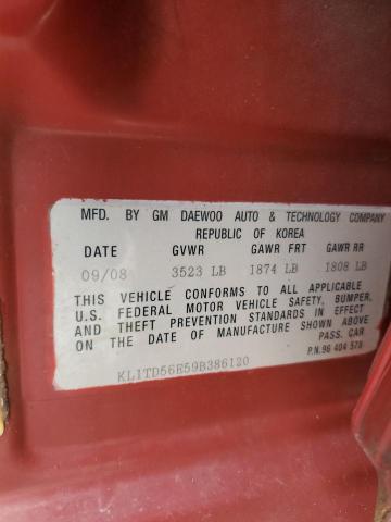 KL1TD56E59B386120 - 2009 CHEVROLET AVEO LS Qırmızı foto 12