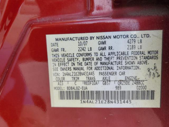 1N4AL21E28N431445 - 2008 NISSAN ALTIMA 2.5 RED photo 12