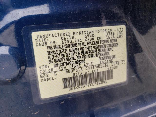 3N1CN7AP7CL926246 - 2012 NISSAN VERSA S BLUE photo 13