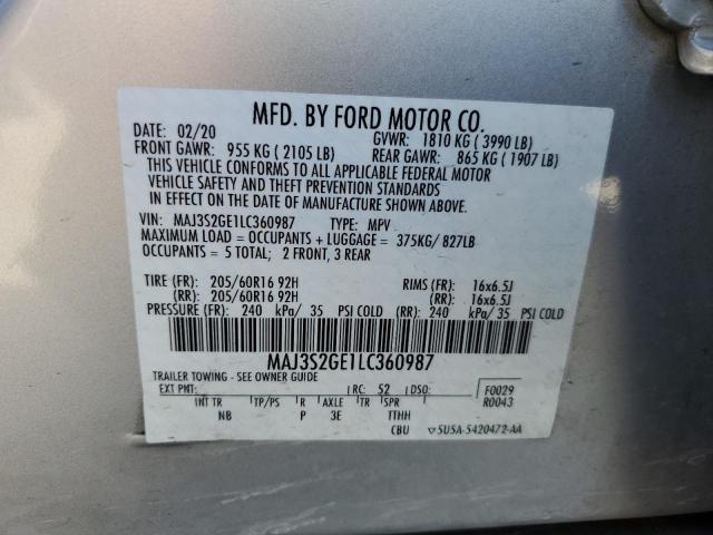 MAJ3S2GE1LC360987 - 2020 FORD ECOSPORT SE SILVER photo 13