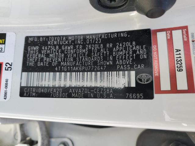 4T1G11AK6PU772647 - 2023 TOYOTA CAMRY SE NIGHT SHADE WHITE photo 13