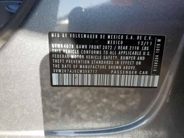 3VW2K7AJ5CM359717 - 2012 VOLKSWAGEN JETTA BASE 灰色 照片 12