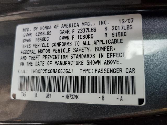 1HGCP25408A063641 - 2008 HONDA ACCORD LXP GRAY photo 13