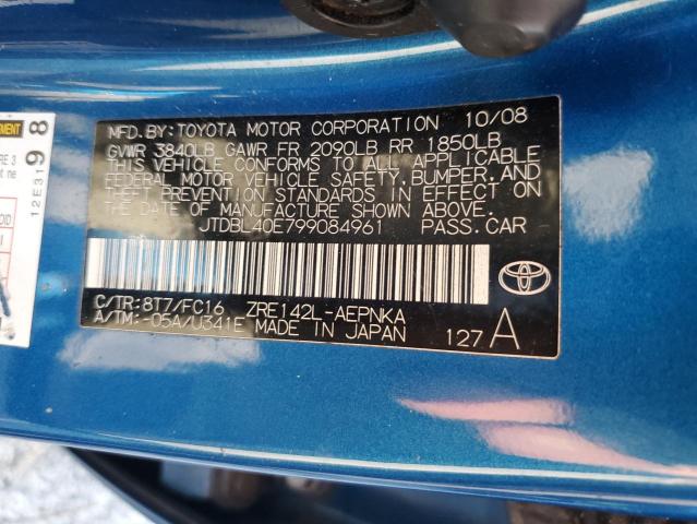 JTDBL40E799084961 - 2009 TOYOTA COROLLA BASE BLUE photo 12