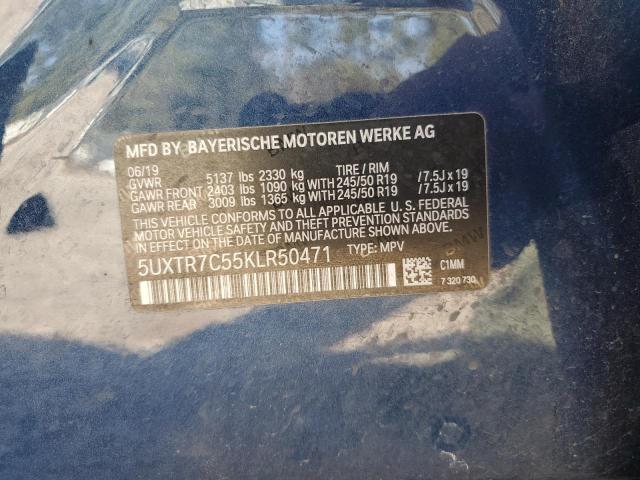 5UXTR7C55KLR50471 - 2019 BMW X3 SDRIVE30I Blau Foto 12