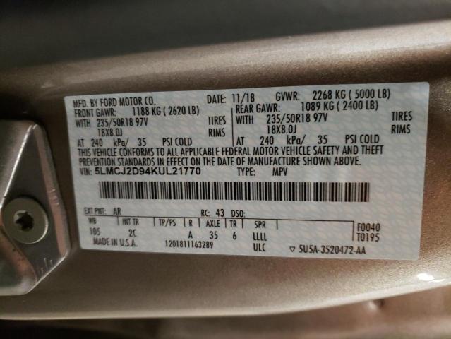 5LMCJ2D94KUL21770 - 2019 LINCOLN MKC SELECT TAN photo 12