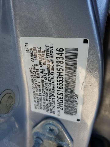 2HGES16553H578346 - 2003 HONDA CIVIC LX SILVER photo 12