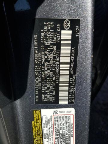 4T1BE46K57U107733 - 2007 TOYOTA CAMRY CE GRAY photo 12