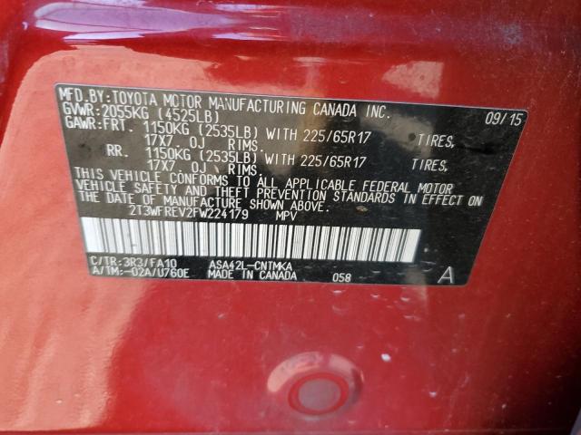 2T3WFREV2FW224179 - 2015 TOYOTA RAV4 XLE RED photo 13