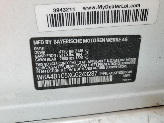 WBA4B1C5XGG243287 - 2016 BMW 435 I GRAN COUPE WHITE photo 12