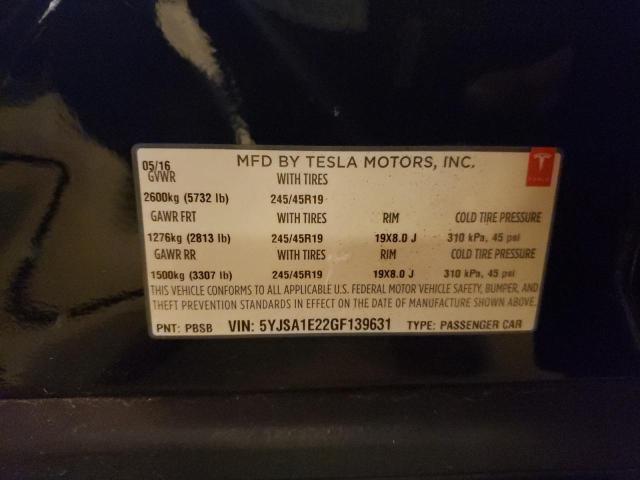 5YJSA1E22GF139631 - 2016 TESLA MODEL S შავი ფოტო 12