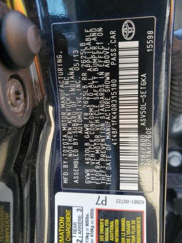 4T4BF1FK4DR315180 - 2013 TOYOTA CAMRY L BLACK photo 13