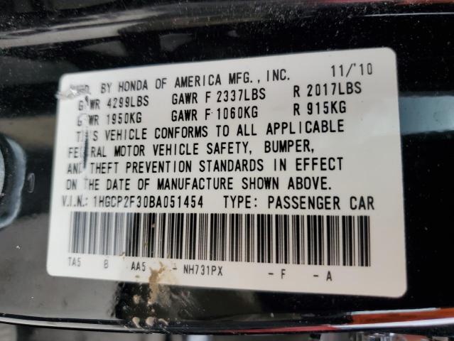 1HGCP2F30BA051454 - 2011 HONDA ACCORD LX BLACK photo 12