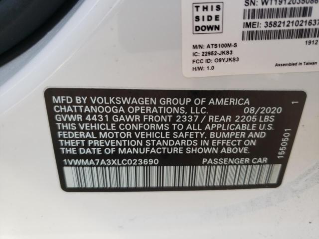 1VWMA7A3XLC023690 - 2020 VOLKSWAGEN PASSAT R-LINE Ақ фото 12