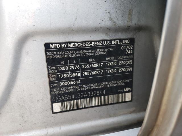 4JGAB54E32A332864 - 2002 MERCEDES-BENZ ML 320 SILVER photo 12