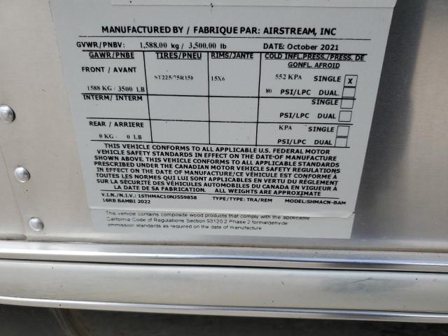 1STHMAC10NJ559858 - 2022 AIRS TRAVEL TRA 银色 照片 10