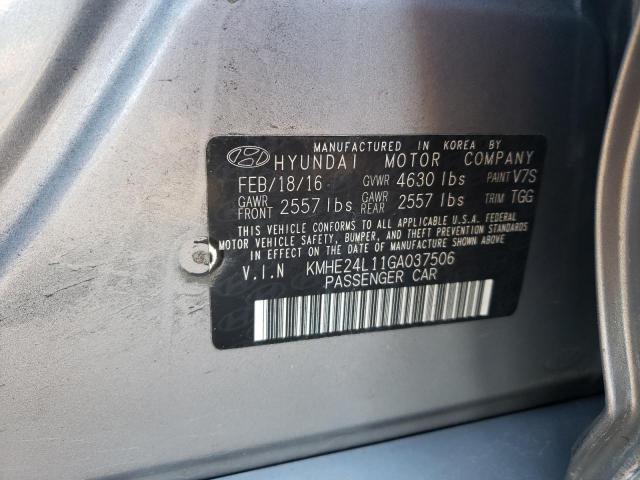 KMHE24L11GA037506 - 2016 HYUNDAI SONATA HYBRID SILVER photo 12