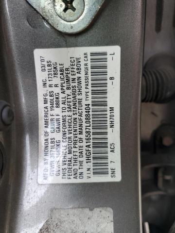 1HGFA16587L088404 - 2007 HONDA CIVIC LX GRAY photo 12