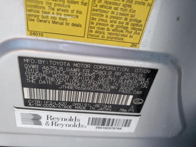 JTHBE96S690046628 - 2009 LEXUS GS 350 SILVER photo 12