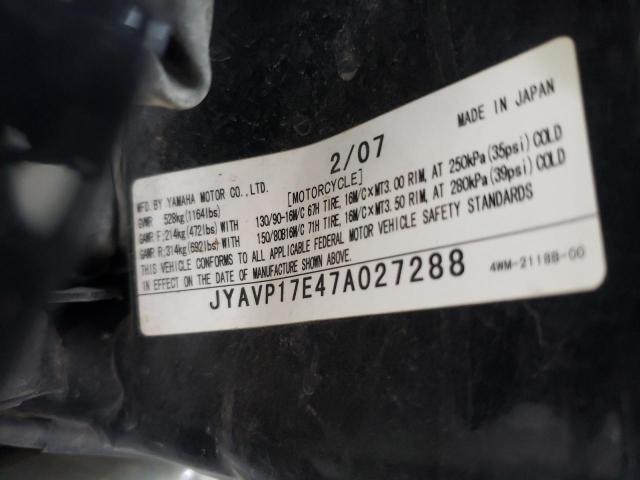 JYAVP17E47A027288 - 2007 YAMAHA XV1700 A BLACK photo 10