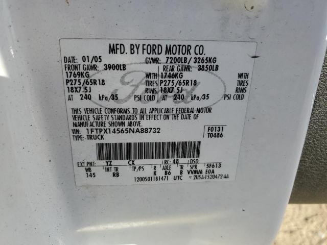 1FTPX14565NA88732 - 2005 FORD F150 WHITE photo 12