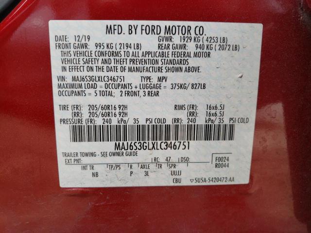 MAJ6S3GLXLC346751 - 2020 FORD ECOSPORT SE RED photo 13