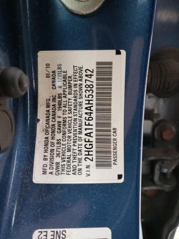 2HGFA1F64AH538742 - 2010 HONDA CIVIC LX-S Niebieski zdjęcie 12