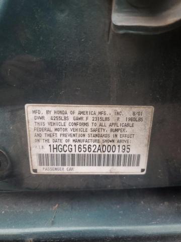 1HGCG16562A000195 - 2002 HONDA ACCORD EX SILVER photo 13