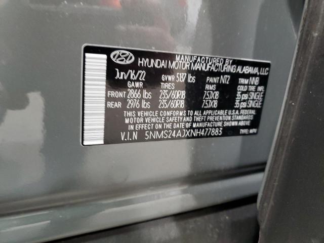 5NMS24AJXNH477883 - 2022 HYUNDAI SANTA FE SEL Մոխրագույն լուսանկար 14