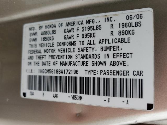 1HGCM56186A172196 - 2006 HONDA ACCORD VALUE GOLD photo 12