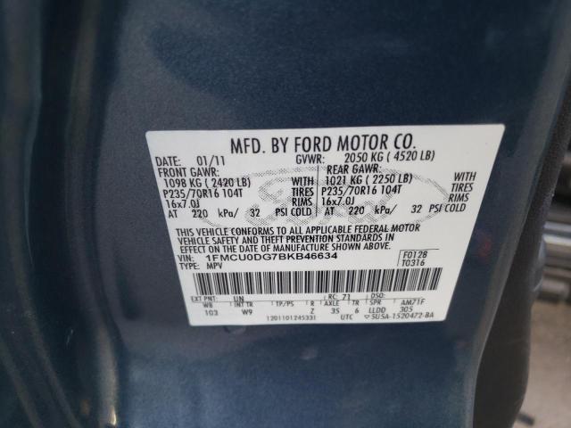 1FMCU0DG7BKB46634 - 2011 FORD ESCAPE XLT BLUE photo 13