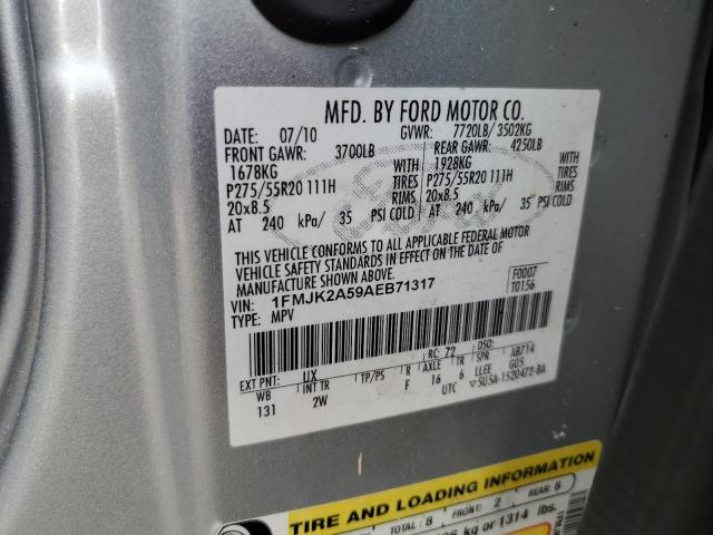 1FMJK2A59AEB71317 - 2010 FORD EXPEDITION EL LIMITED SILVER photo 12