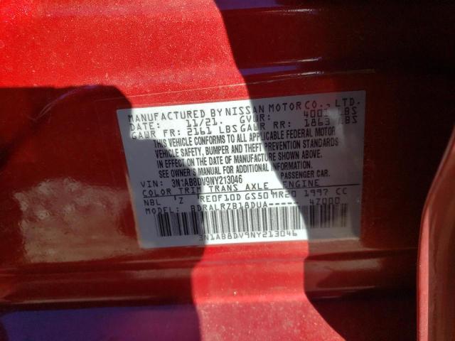 3N1AB8DV9NY213046 - 2022 NISSAN SENTRA SR RED photo 12