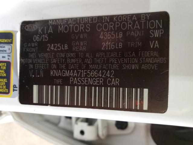 KNAGM4A71F5664242 - 2015 KIA OPTIMA LX WHITE photo 12