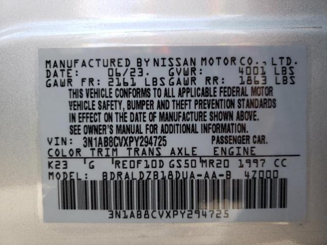 3N1AB8CVXPY294725 - 2023 NISSAN SENTRA SV SILVER photo 12