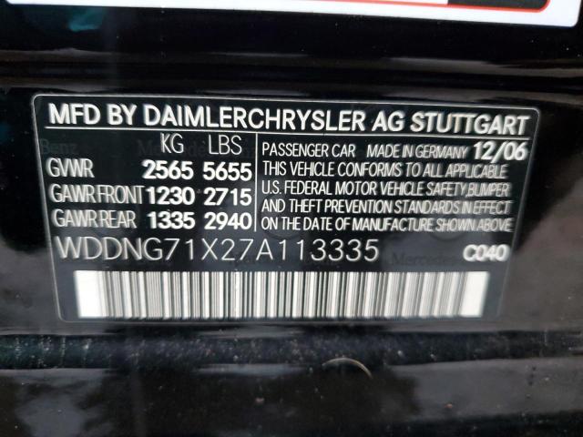 WDDNG71X27A113335 - 2007 MERCEDES-BENZ S 550 BLACK photo 12