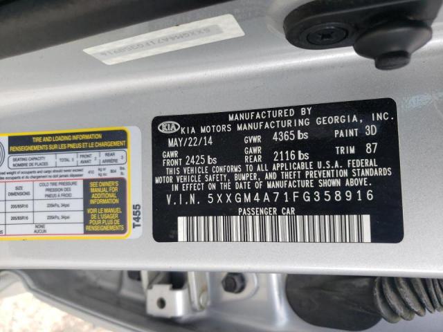 5XXGM4A71FG358916 - 2015 KIA OPTIMA LX SILVER photo 10