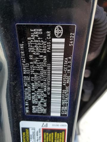 4T1BF1FK5DU666903 - 2013 TOYOTA CAMRY L BLACK photo 12