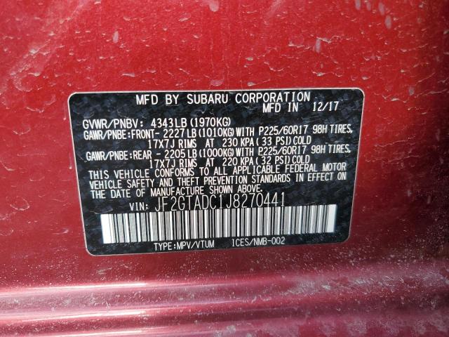 JF2GTADC1J8270441 - 2018 SUBARU CROSSTREK PREMIUM RED photo 12