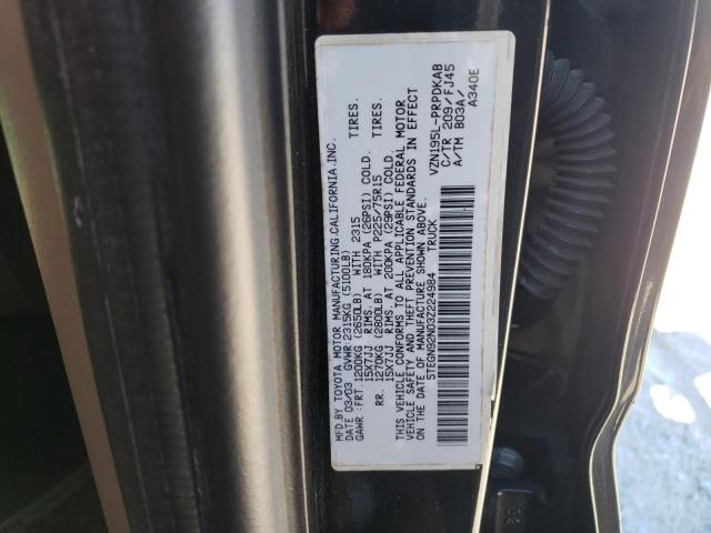 5TEGN92N03Z224984 - 2003 TOYOTA TACOMA DOUBLE CAB PRERUNNER BLACK photo 12