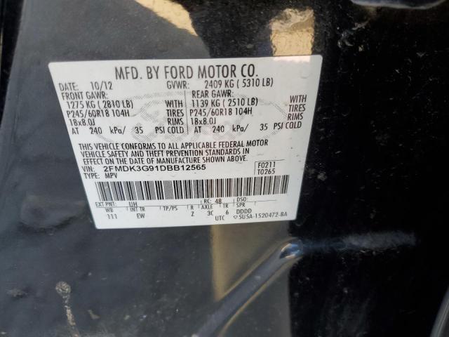 2FMDK3G91DBB12565 - 2013 FORD EDGE SE BLACK photo 12